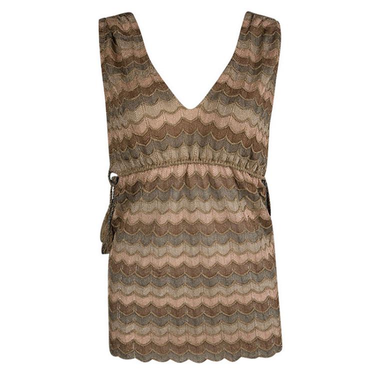 مملوكة مسبقًا M Missoni Multicolor Perforated Lurex Knit Tie Detail  Sleeveless Top M