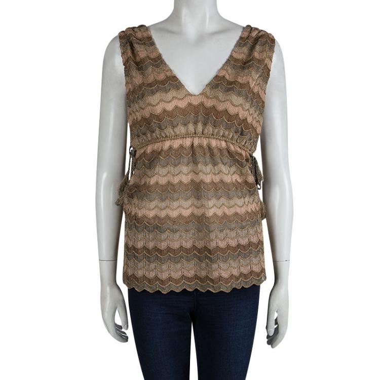 مملوكة مسبقًا M Missoni Multicolor Perforated Lurex Knit Tie Detail  Sleeveless Top M
