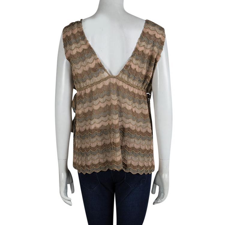 مملوكة مسبقًا M Missoni Multicolor Perforated Lurex Knit Tie Detail  Sleeveless Top M