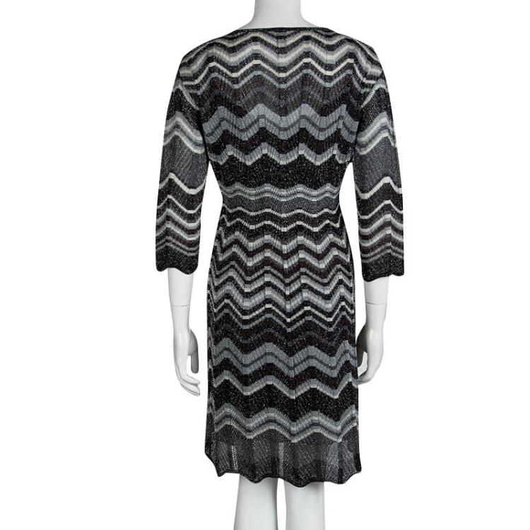 Pre Owned M Missoni Multicolor Lurex Knit Chevron Pattern Long Sleeve Dress M