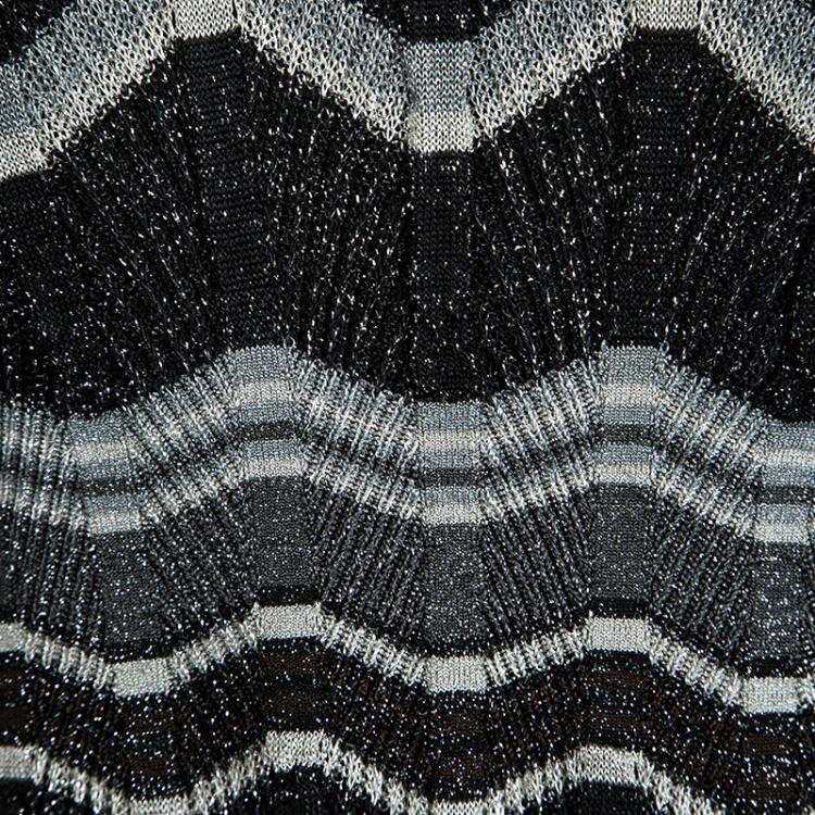 Pre Owned M Missoni Multicolor Lurex Knit Chevron Pattern Long Sleeve Dress M