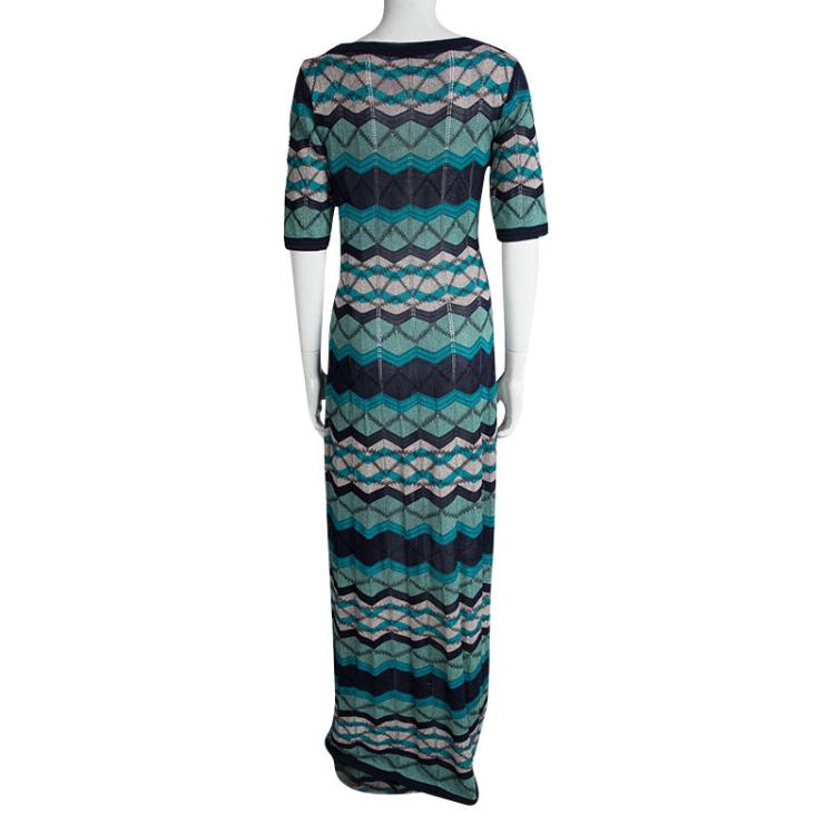 Pre Owned M Missoni Multicolor Knit Short Sleeve Maxi Dress M