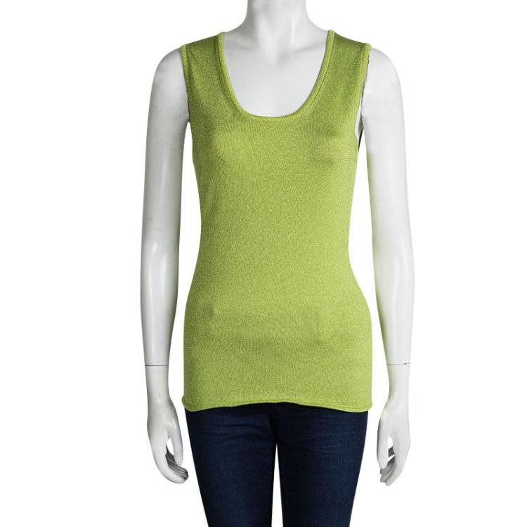 مملوكة مسبقًا M Missoni Lime Green Lurex Knit Sleeveless Top M