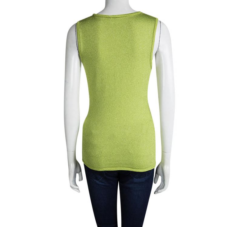 مملوكة مسبقًا M Missoni Lime Green Lurex Knit Sleeveless Top M