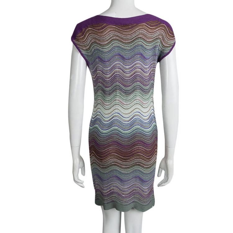 Pre Owned M Missoni Multicolor Wave Pattern Knit Sleeveless Dress L