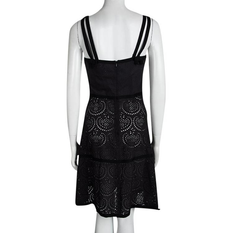 Pre Owned M Missoni Black Cotton Cutout Eyelet Embroidered Sleeveless Dress M