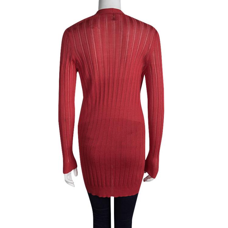 Pre Owned M Missoni Red Perforated Knit Open Front Cardigan S