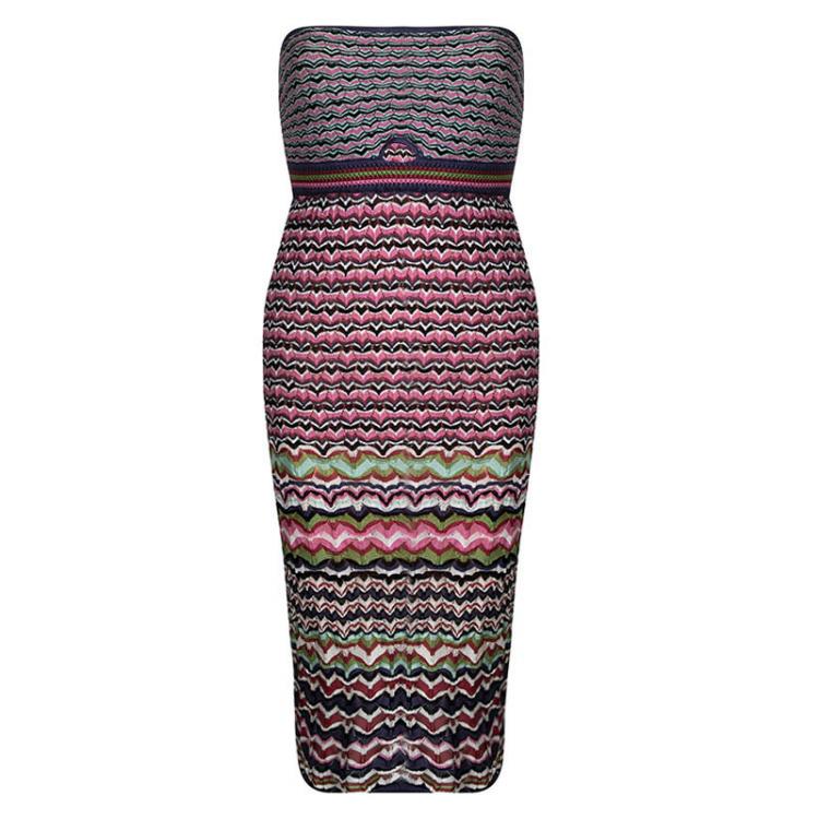 Pre Owned M Missoni Multicolor Patterned Knit Strapless Tube Dress M