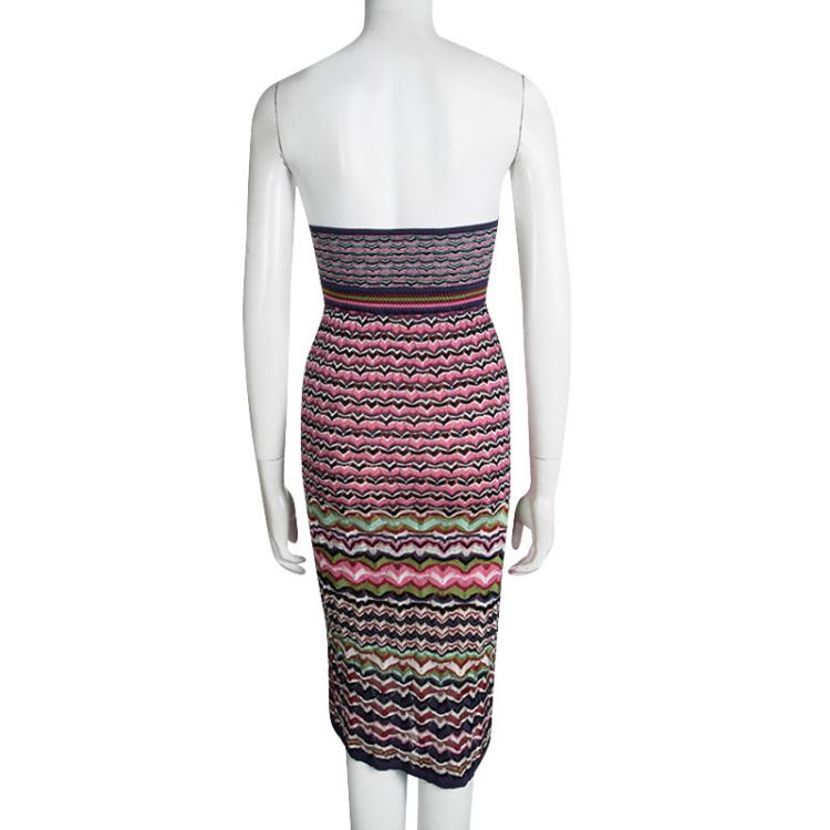 Pre Owned M Missoni Multicolor Patterned Knit Strapless Tube Dress M