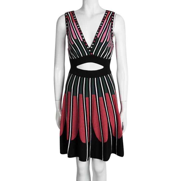 مملوكة مسبقًا M Missoni Multicolor Knit Cutout Waist and Back Detail Skater Dress S