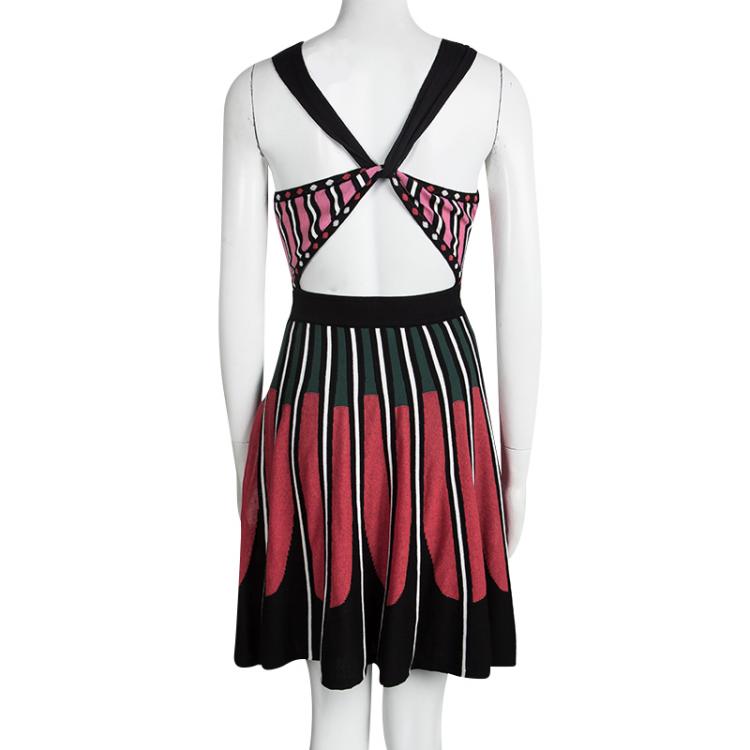مملوكة مسبقًا M Missoni Multicolor Knit Cutout Waist and Back Detail Skater Dress S