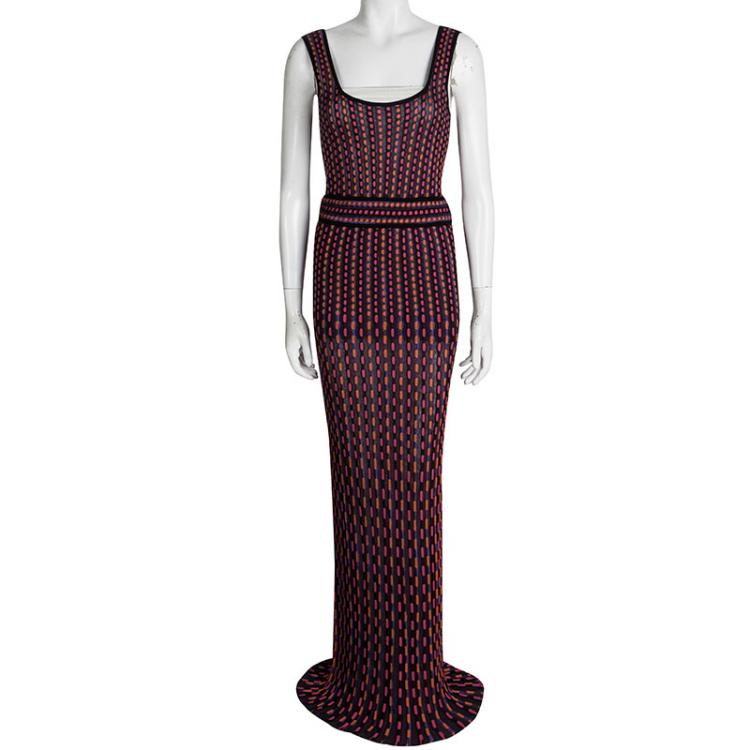 Pre Owned M Missoni Multicolor Knit Cutout Back Detail Maxi Dress M