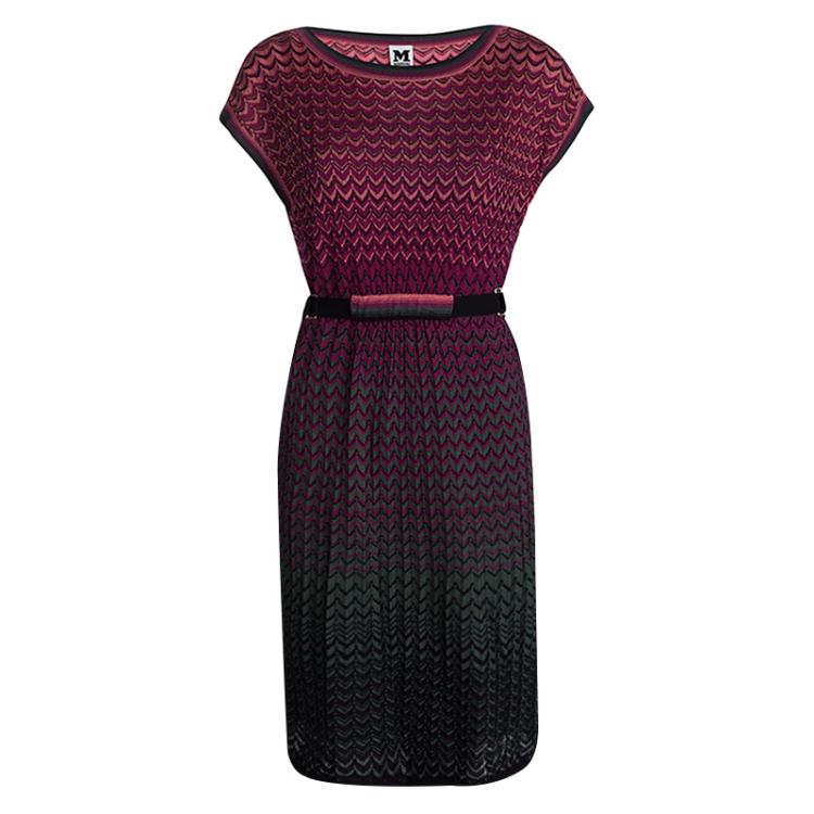 Pre Owned M Missoni Multicolor Knit Sleeveless Belted Dress M