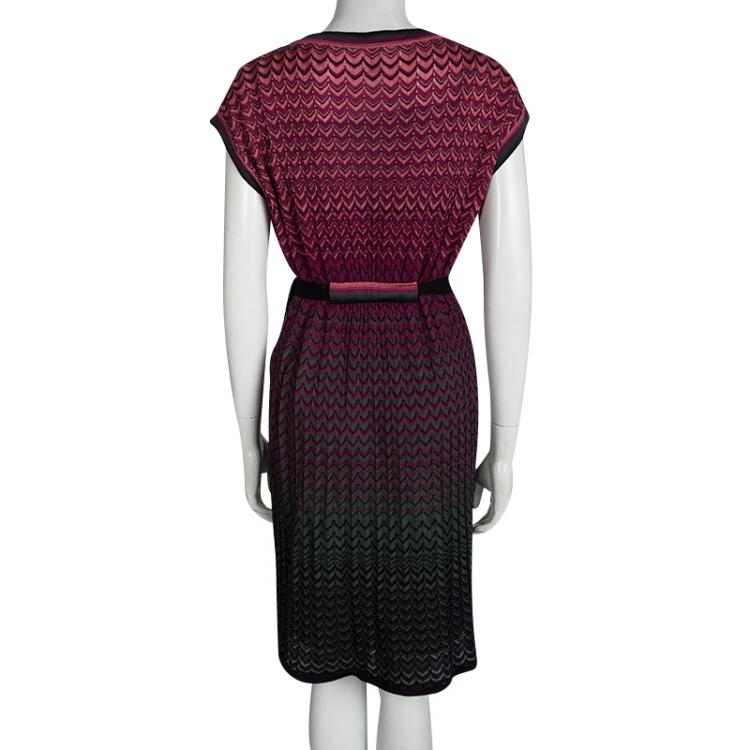Pre Owned M Missoni Multicolor Knit Sleeveless Belted Dress M