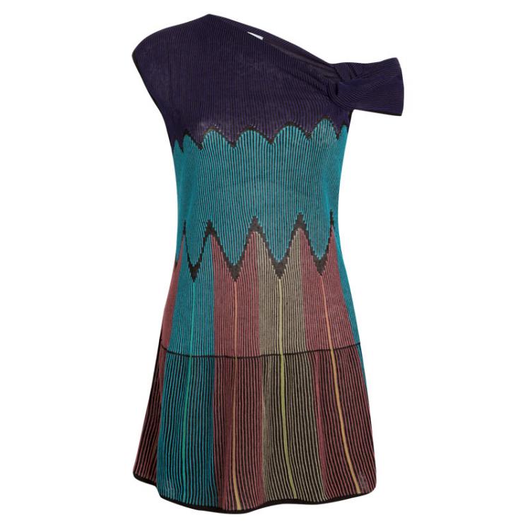 Pre Owned M Missoni Multicolor Patterned Rib Knit Knotted Neckline Detail Sleeveless Top M