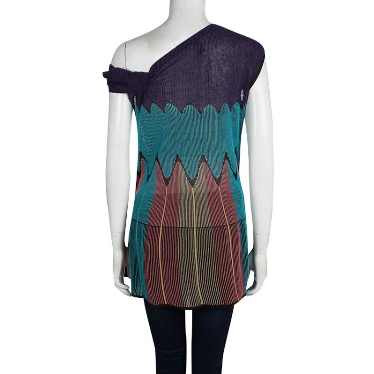 Pre Owned M Missoni Multicolor Patterned Rib Knit Knotted Neckline Detail Sleeveless Top M