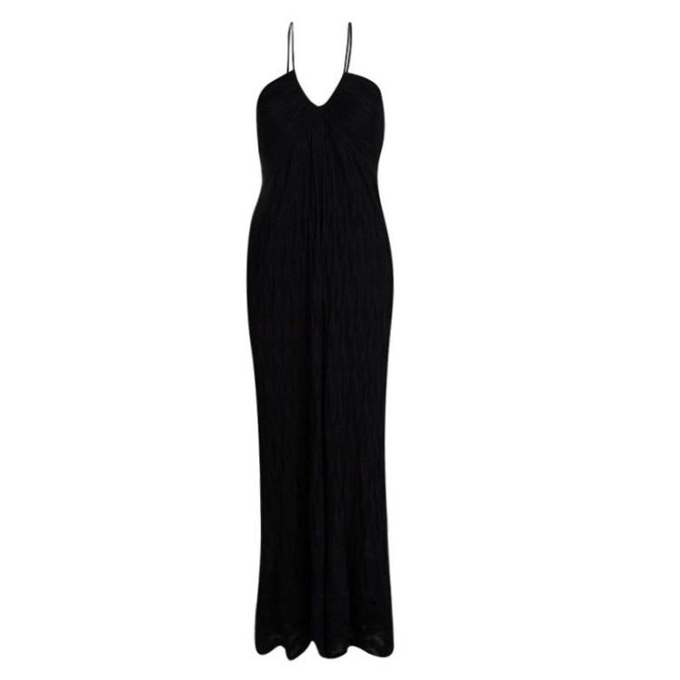 Pre Owned M Missoni Black Knit Halter Maxi Dress M