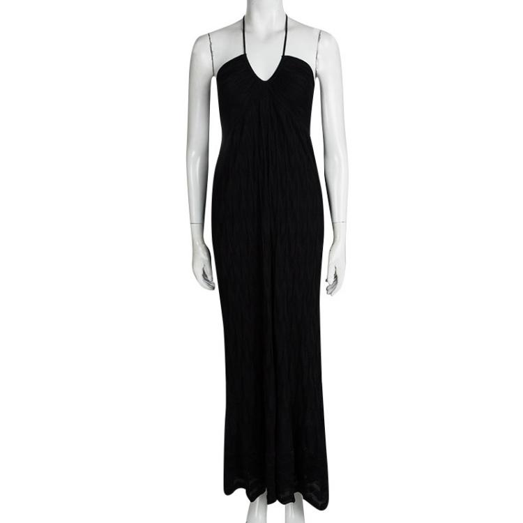 Pre Owned M Missoni Black Knit Halter Maxi Dress M