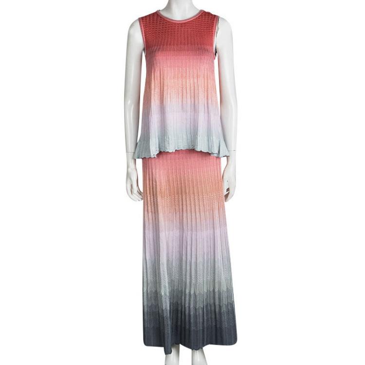 Pre Owned M Missoni Multicolor Ombre Knit Sleeveless Top and Maxi Skirt Set S