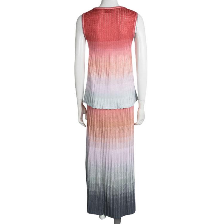 Pre Owned M Missoni Multicolor Ombre Knit Sleeveless Top and Maxi Skirt Set S