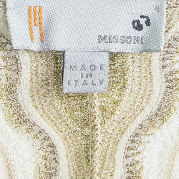 Pre Owned M Missoni Beige Perforated Lurex Knit Crossover Top L