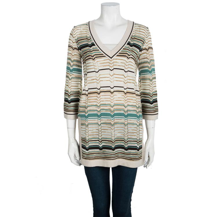 Pre Owned M Missoni Multicolor Chevron Striped Knit Sweater Tunic S