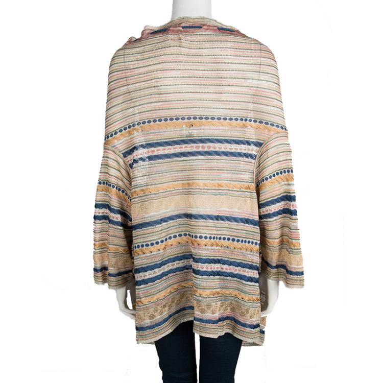 Pre Owned M Missoni Multicolor Knit Open Front Draped High Low Cardigan S