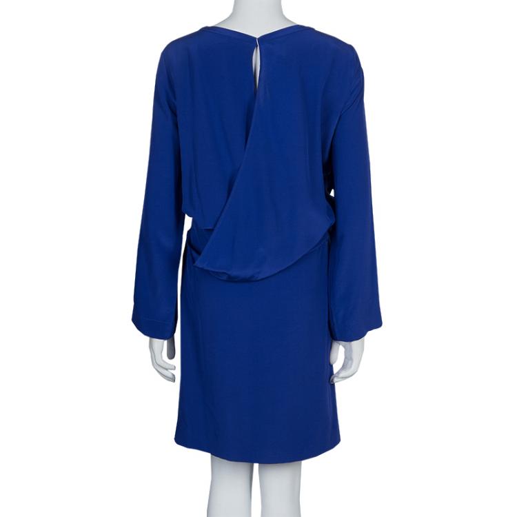 Pre Owned Maison Martin Margiela Blue Silk Belted Long Sleeve Dress M