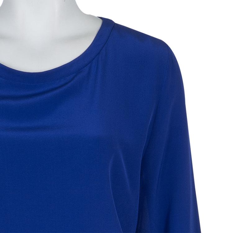 Pre Owned Maison Martin Margiela Blue Silk Belted Long Sleeve Dress M