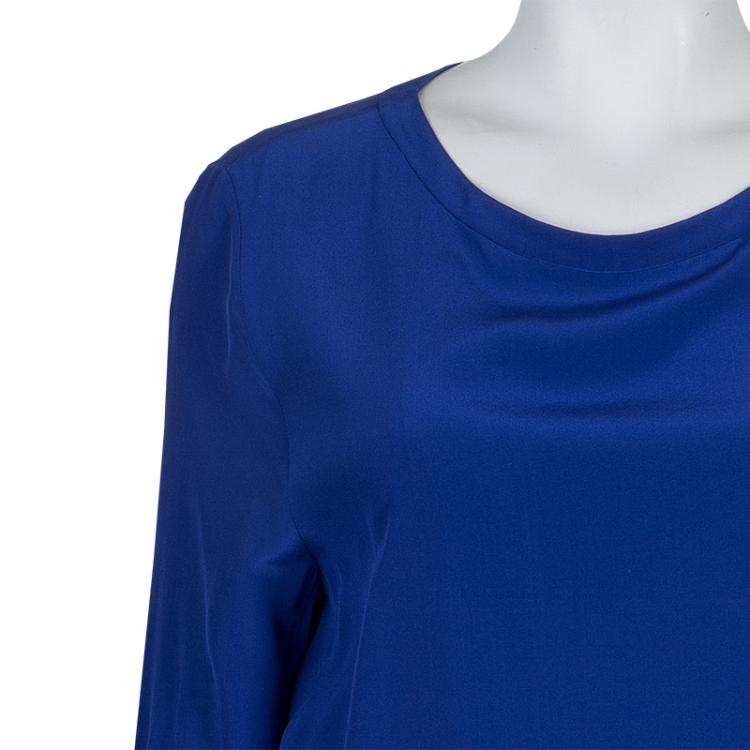 Pre Owned Maison Martin Margiela Blue Silk Belted Long Sleeve Dress M