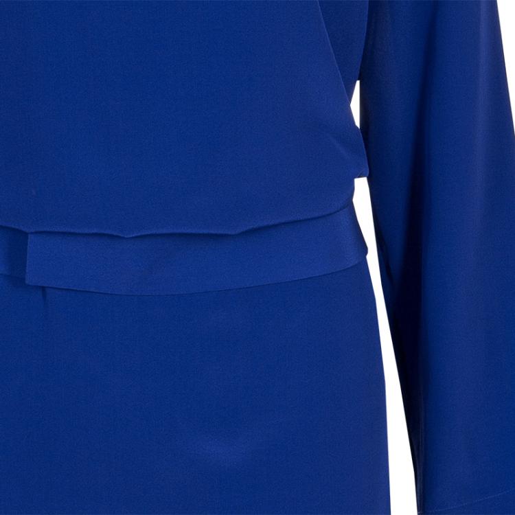 Pre Owned Maison Martin Margiela Blue Silk Belted Long Sleeve Dress M