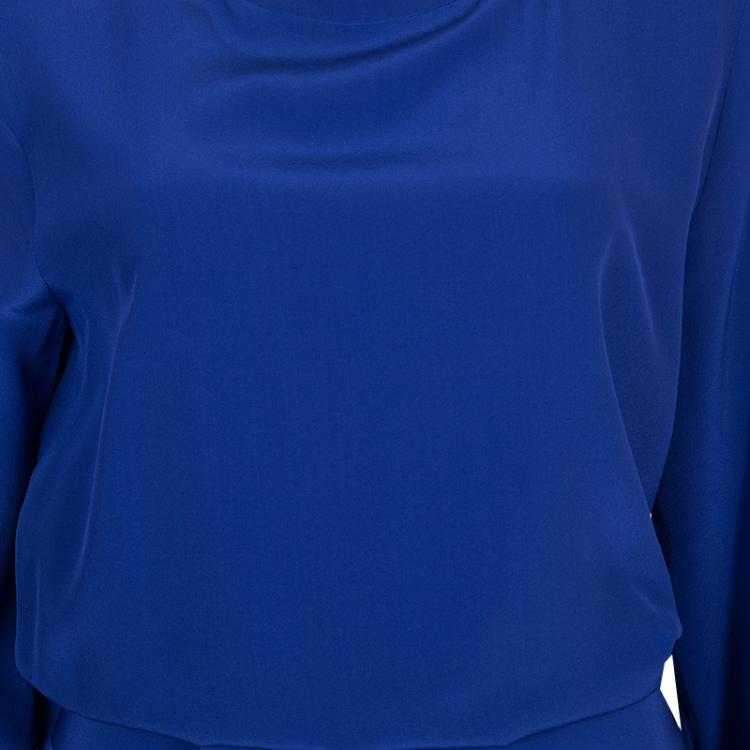 Pre Owned Maison Martin Margiela Blue Silk Belted Long Sleeve Dress M