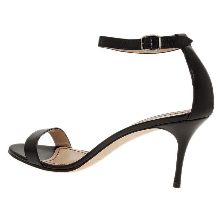 Pre Owned Manolo Blahnik Black Leather Chaos Ankle Strap Sandals Size 39.5