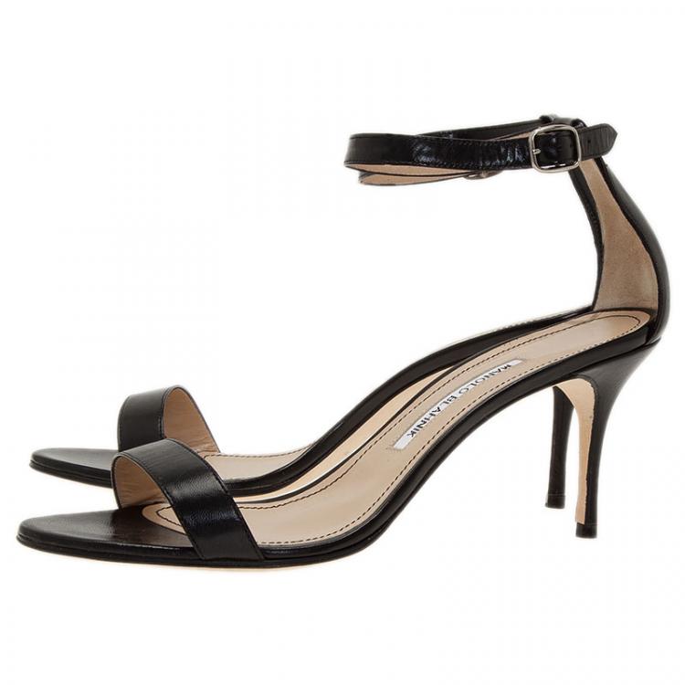 Pre Owned Manolo Blahnik Black Leather Chaos Ankle Strap Sandals Size 39.5