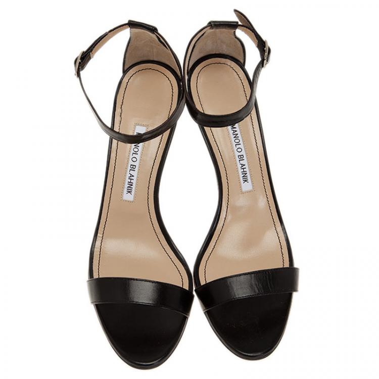 Pre Owned Manolo Blahnik Black Leather Chaos Ankle Strap Sandals Size 39.5