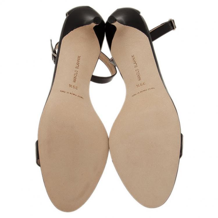 Pre Owned Manolo Blahnik Black Leather Chaos Ankle Strap Sandals Size 39.5