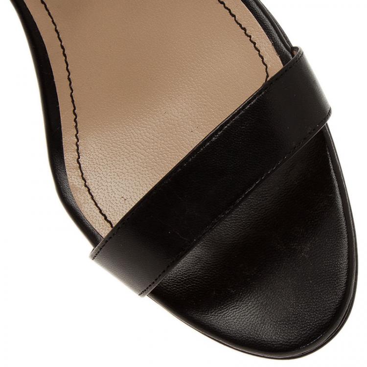 Pre Owned Manolo Blahnik Black Leather Chaos Ankle Strap Sandals Size 39.5