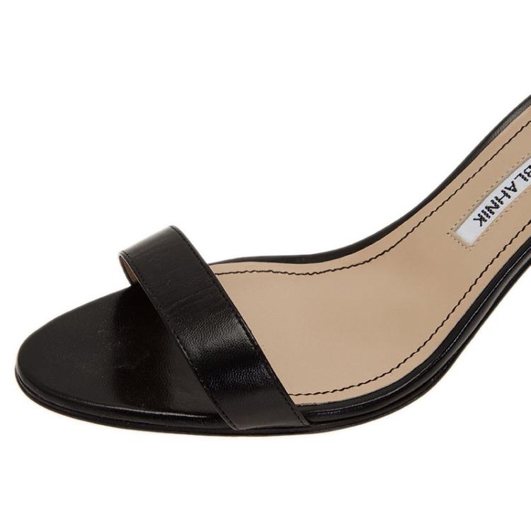 Pre Owned Manolo Blahnik Black Leather Chaos Ankle Strap Sandals Size 39.5