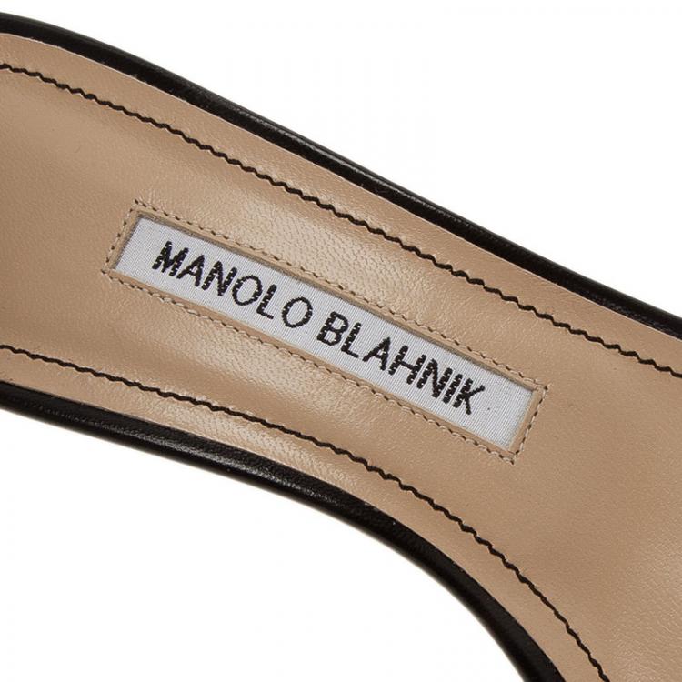 Pre Owned Manolo Blahnik Black Leather Chaos Ankle Strap Sandals Size 39.5