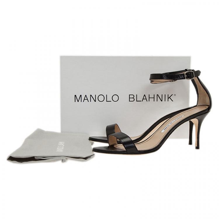 Pre Owned Manolo Blahnik Black Leather Chaos Ankle Strap Sandals Size 39.5