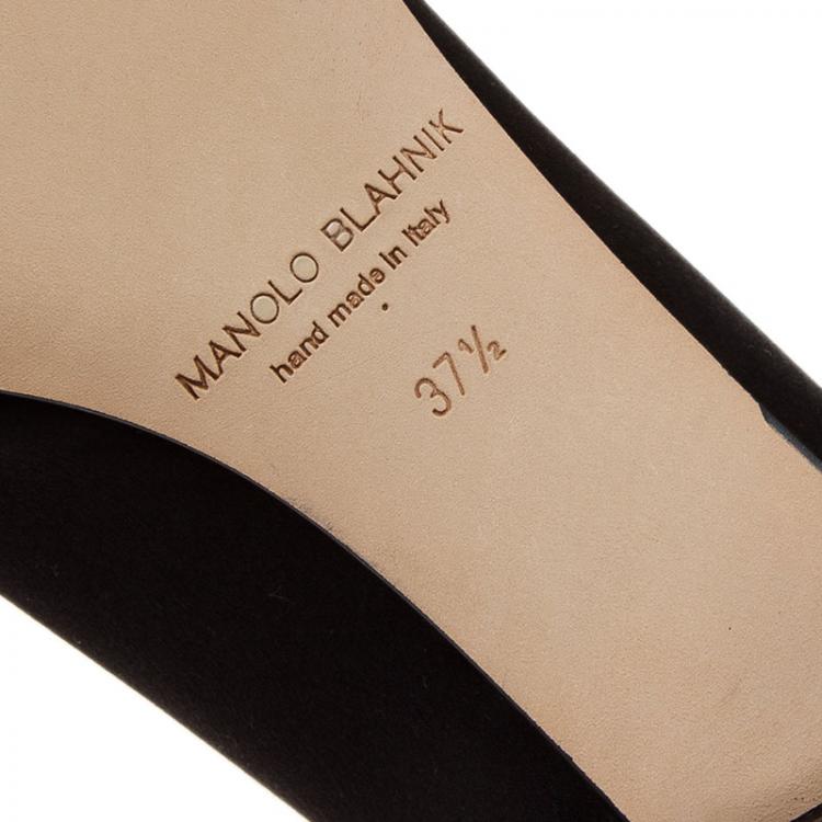 Pre Owned Manolo Blahnik Black Satin Hangisi Ballet Flats Size 37.5