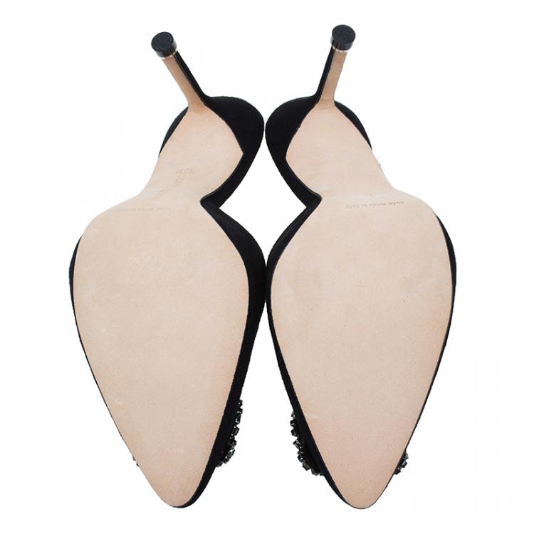 Pre Owned Manolo Blahnik Black Satin Hangisi Mules Size 37.5