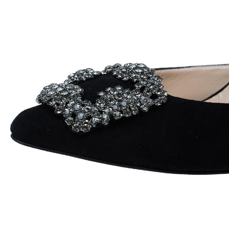 Pre Owned Manolo Blahnik Black Satin Hangisi Mules Size 37.5