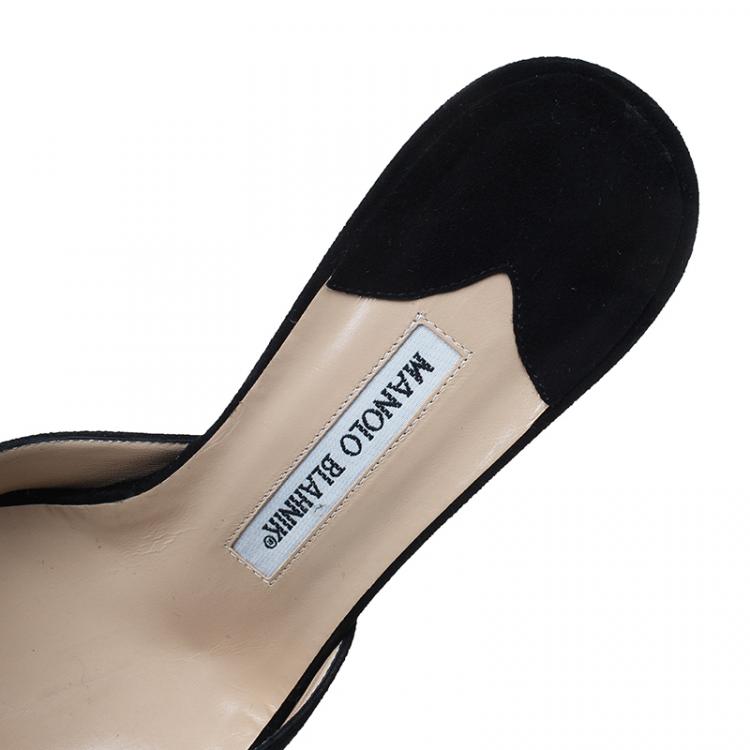 Pre Owned Manolo Blahnik Black Satin Hangisi Mules Size 37.5
