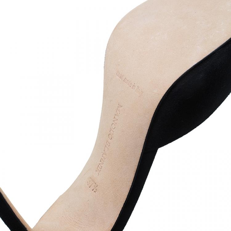 Pre Owned Manolo Blahnik Black Satin Hangisi Mules Size 37.5