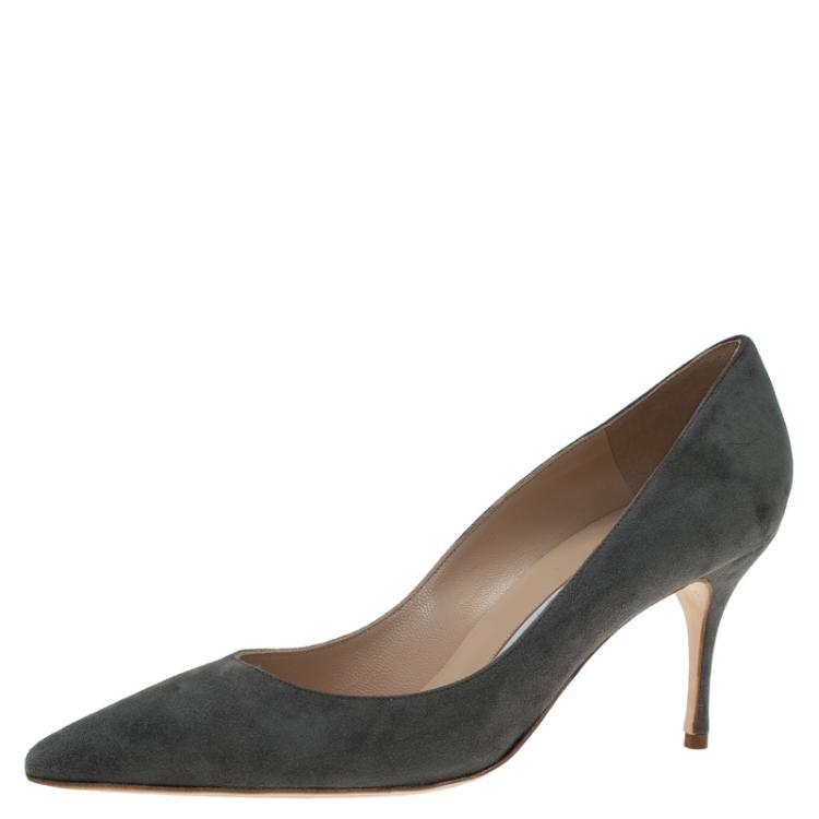 Pre Owned Manolo Blahnik Grey Suede BB Pointed Toe Pumps Size 40