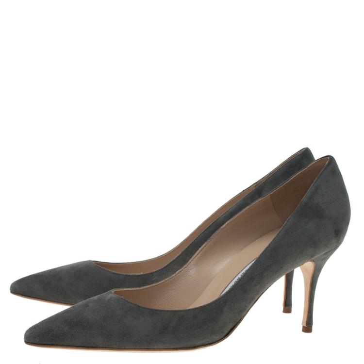 Pre Owned Manolo Blahnik Grey Suede BB Pointed Toe Pumps Size 40