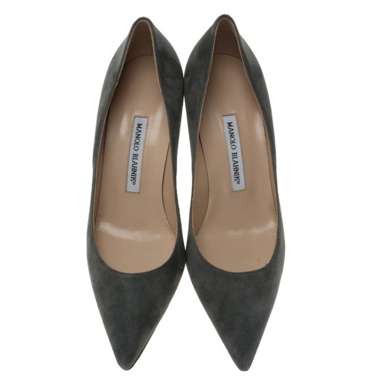 Pre Owned Manolo Blahnik Grey Suede BB Pointed Toe Pumps Size 40