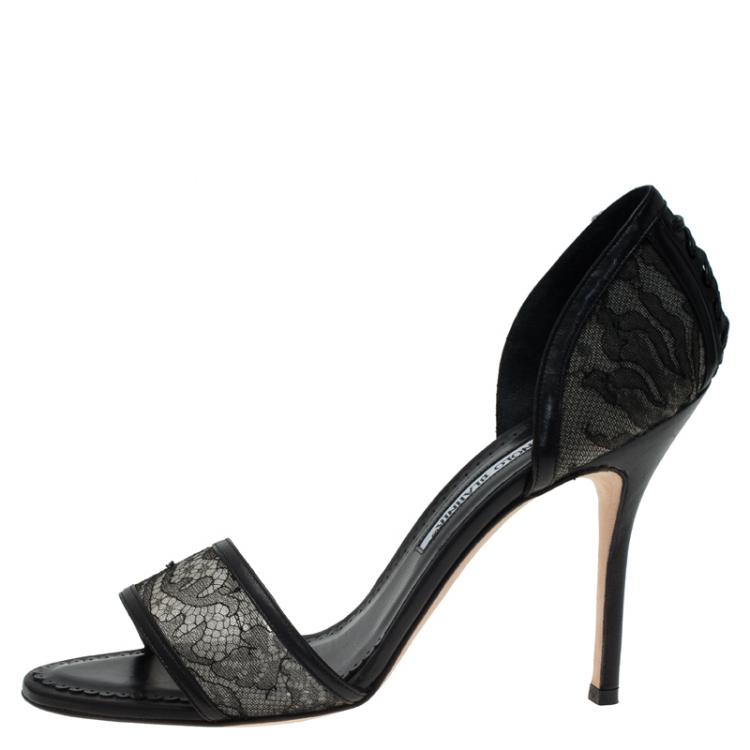 Pre Owned Manolo Blahnik Black Lace D'orsay Pumps Size 39