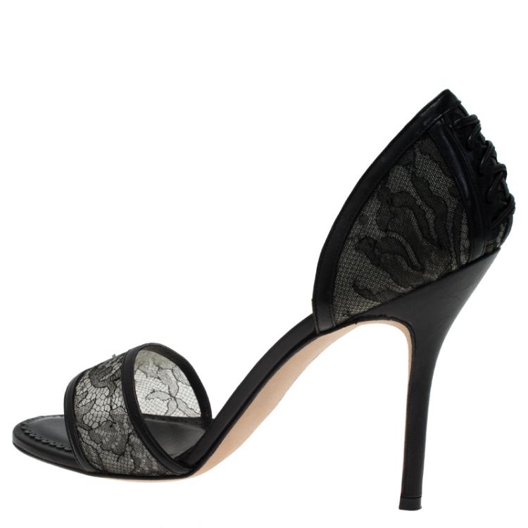 Pre Owned Manolo Blahnik Black Lace D'orsay Pumps Size 39